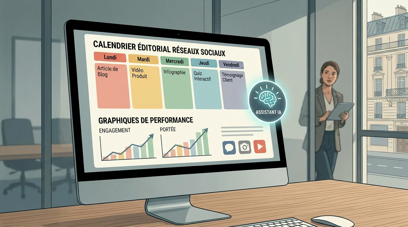 Calendrier éditorial et outils d'analyse pour la gestion des réseaux sociaux avec assistance IA