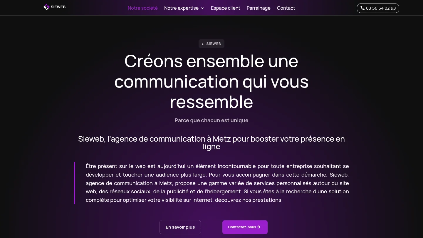 Capture de la page d’accueil de SIEWEB