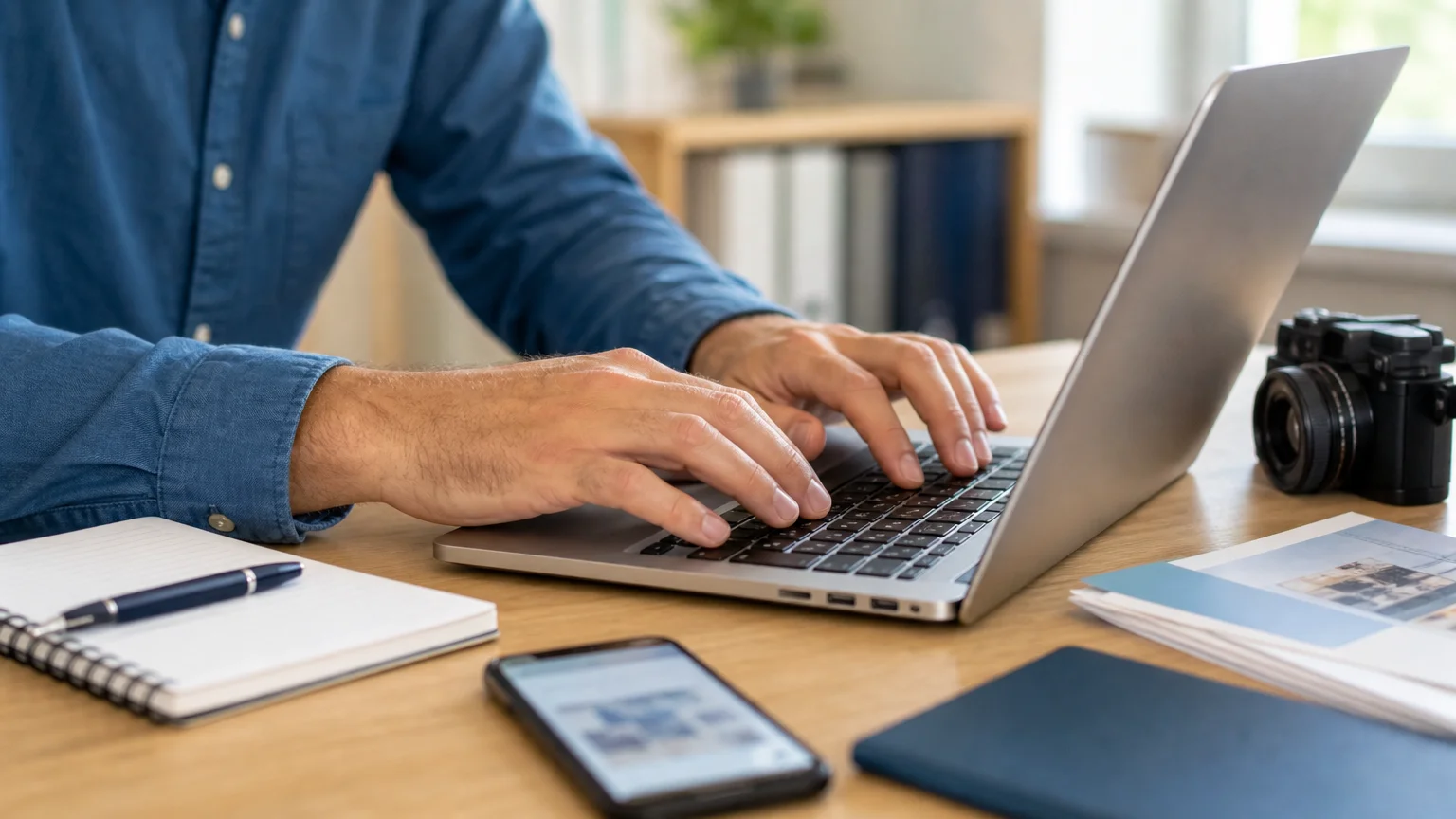 Professionnel mettant à jour les informations numériques de son entreprise