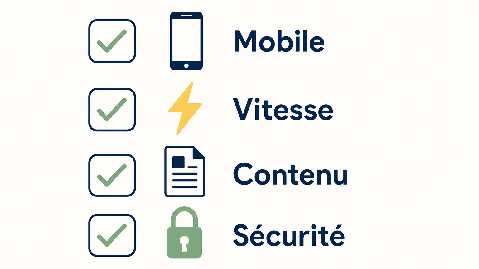 Checklist des priorités mobile vitesse contenu et sécurité