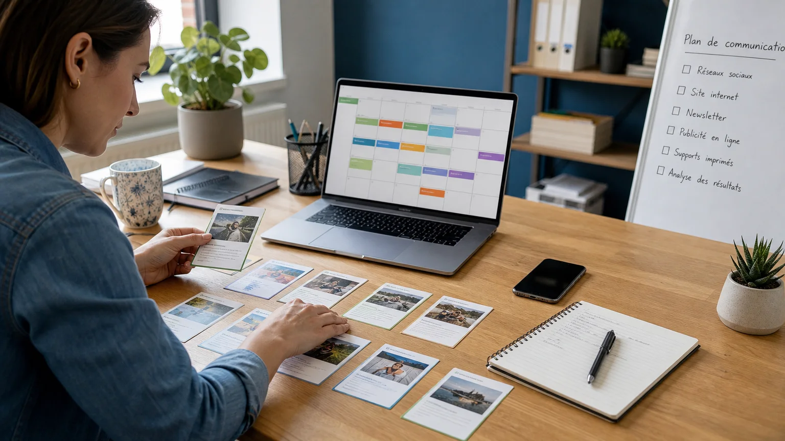 Préparation d’un calendrier de publications sur un bureau professionnel