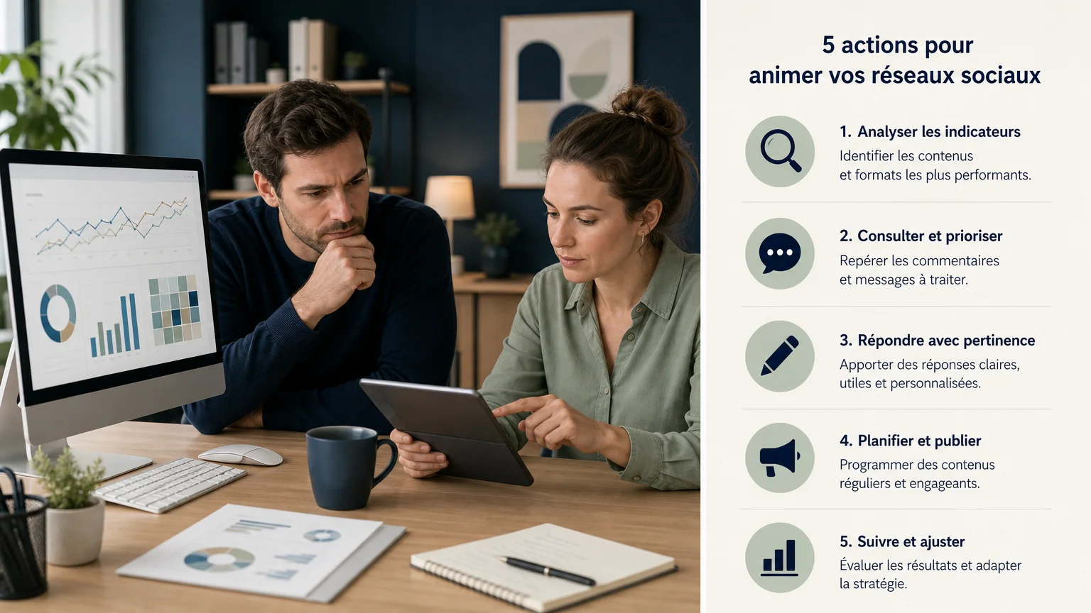 Équipe professionnelle analysant les performances et les interactions sociales