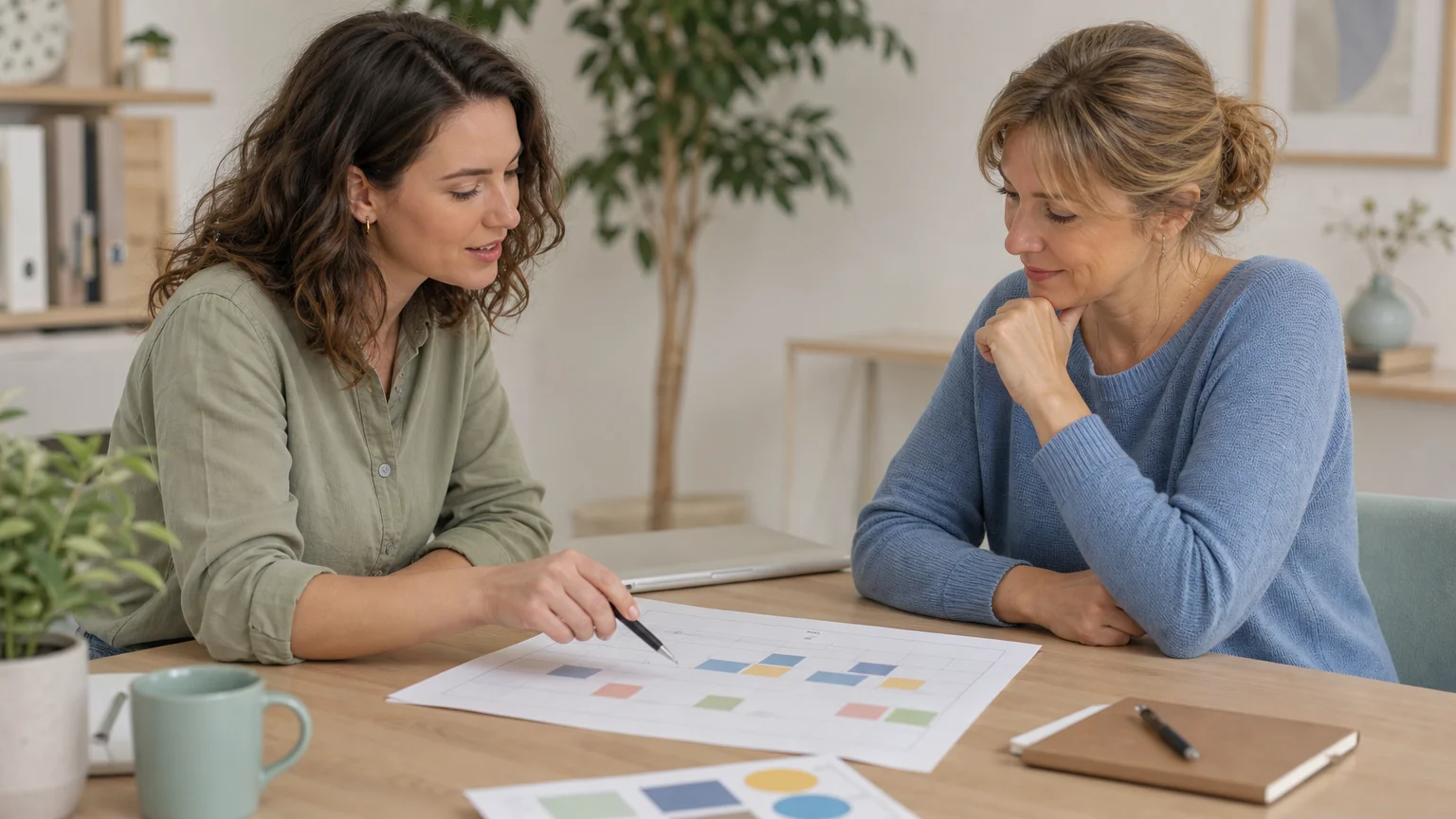 Séance de coaching entre une consultante et une dirigeante de TPE